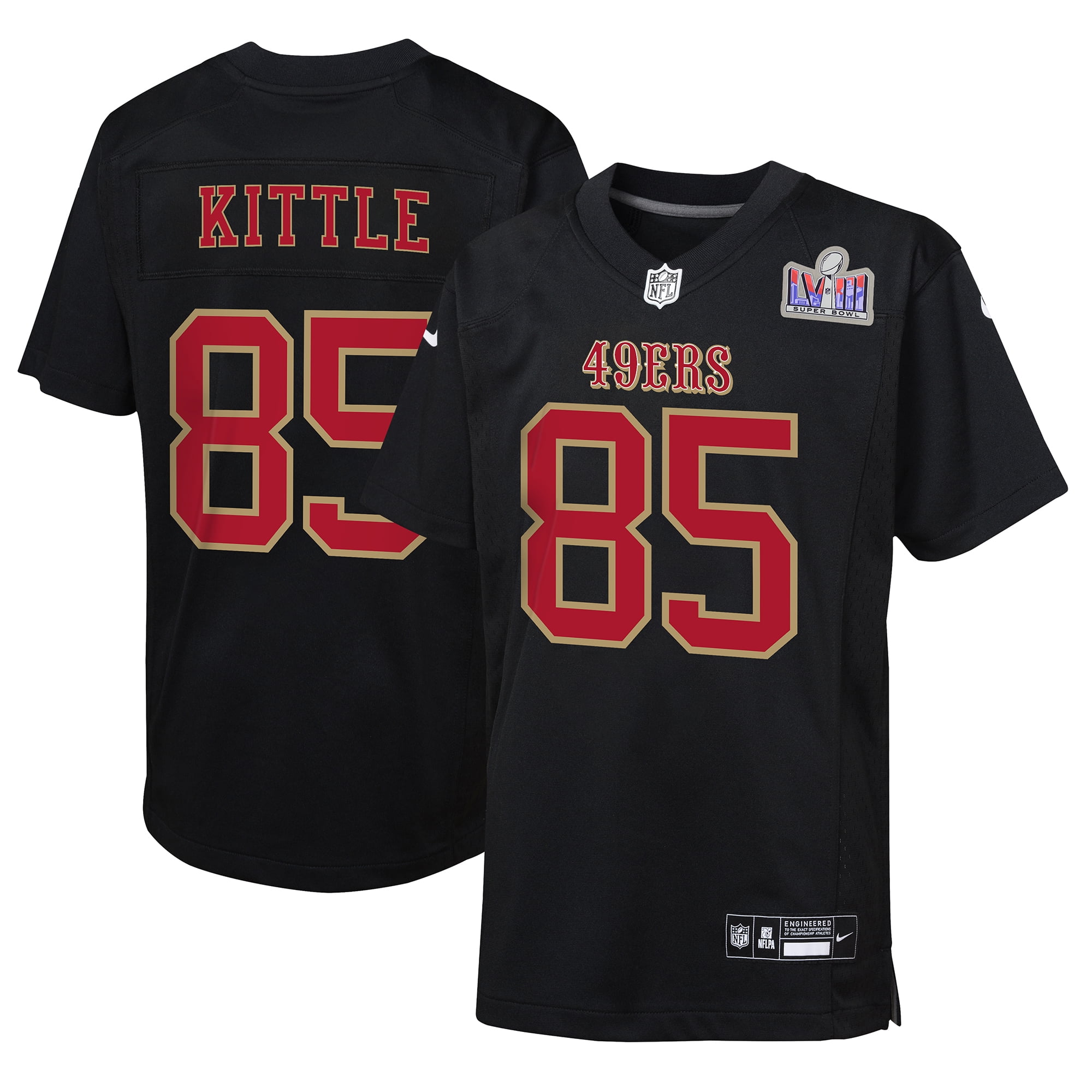 Youth Nike George Kittle Black San Francisco 49ers Super Bowl LVIII ...