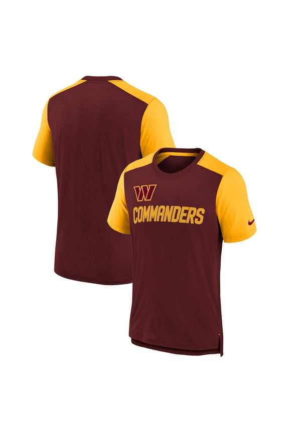 Youth Nike Heathered Burgundy/Heathered Gold Washington Commanders Colorblock Team Name T-Shirt