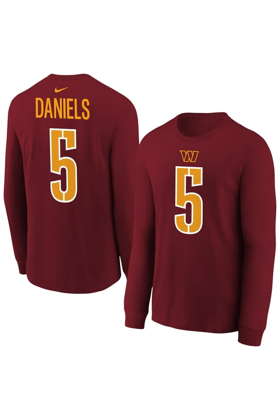 Youth Nike Jayden Daniels Burgundy Washington Commanders Player Name & Number Long Sleeve T-Shirt