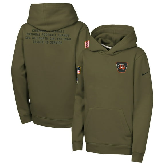 Youth Nike Olive Cincinnati Bengals 2025 Salute to Service Club Fleece Hoodie