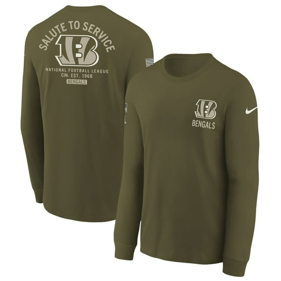 Youth Nike Olive Cincinnati Bengals 2025 Salute to Service Sideline Dri-FIT Long Sleeve T-Shirt