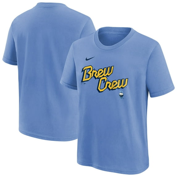 Youth Nike Powder Blue Milwaukee Brewers City Connect Wordmark T-Shirt