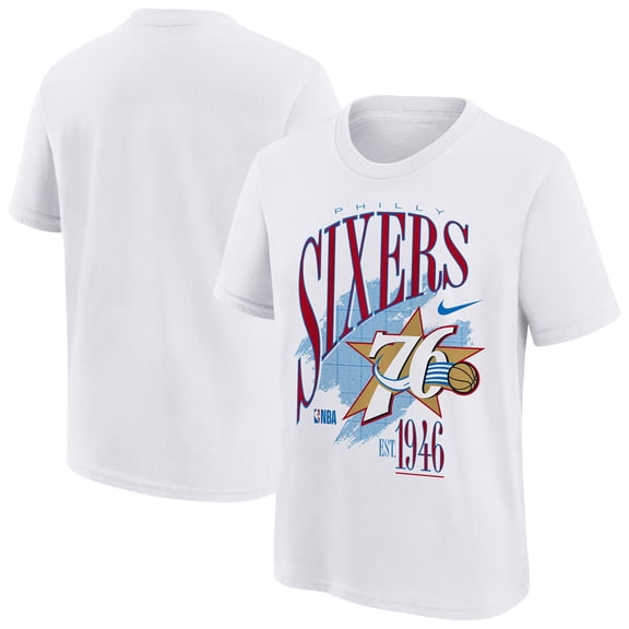 Youth Nike  White Philadelphia 76ers Hardwood Classics Champs Max90 T-Shirt