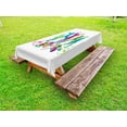 thumbnail image 1 of Youth Outdoor Tablecloth, Dancing Teenagers People Dancing and Jumping Vibrant Silhouettes Floral Border Detail, Decorative Washable Fabric Picnic Table Cloth, 58 X 84 Inches,Multicolor, by Ambesonne, 1 of 2