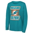 thumbnail image 1 of Youth Outerstuff Aqua Miami Dolphins Never Settle Long Sleeve T-Shirt, 1 of 1