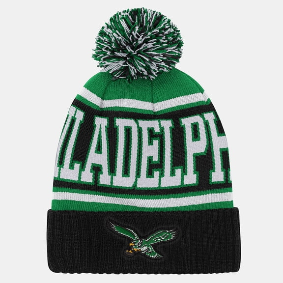 Youth Outerstuff Black/Kelly Green Philadelphia Eagles Retro Highlight Cuffed Knit Hat with Pom