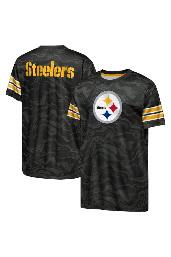 Youth Outerstuff Black Pittsburgh Steelers Slant Route Performance T-Shirt