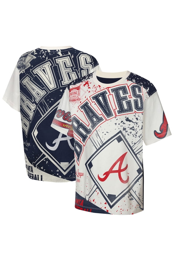 Youth Outerstuff Cream Atlanta Braves Big League Top Player Bold All-Over-Print T-Shirt