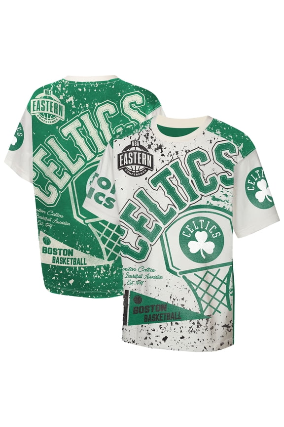 Youth Outerstuff Cream Boston Celtics Top Player All-Over-Print T-Shirt