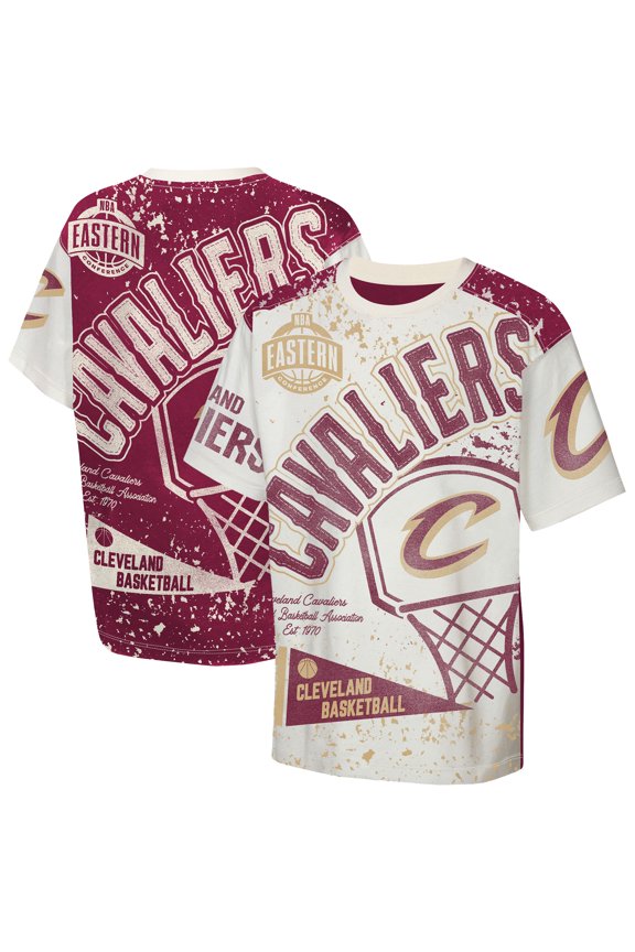 Youth Outerstuff Cream Cleveland Cavaliers Top Player All-Over-Print T-Shirt