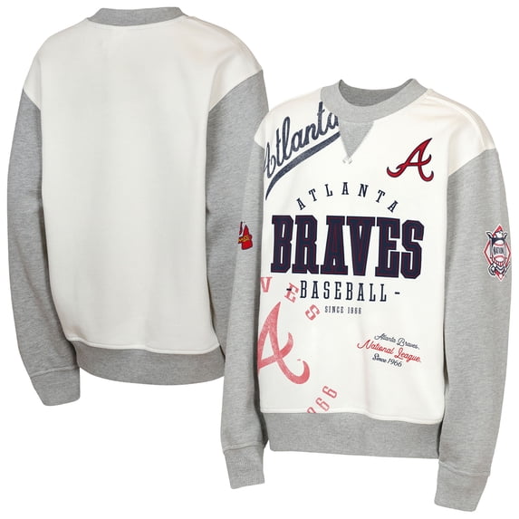 Youth Outerstuff Cream/Gray Atlanta Braves Big League Power Hit Fleece Sweatshirt