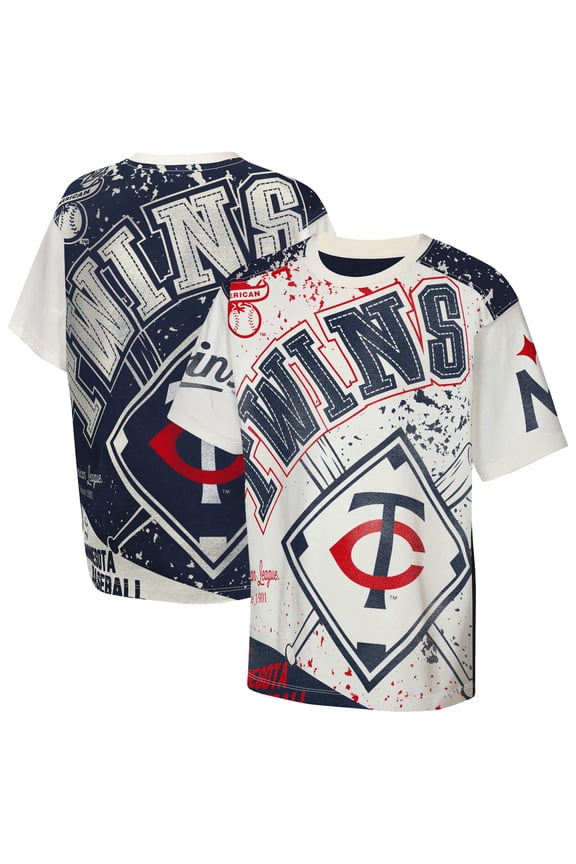 Youth Outerstuff Cream Minnesota Twins Big League Top Player Bold All-Over-Print T-Shirt