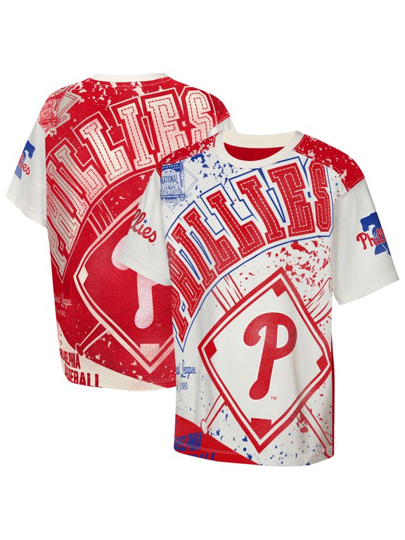 Youth Outerstuff Cream Philadelphia Phillies Big League Top Player Bold All-Over-Print T-Shirt
