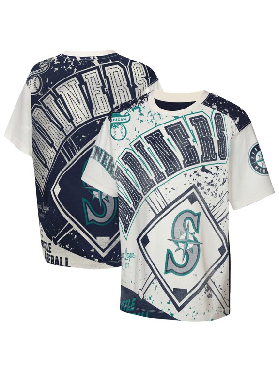 Youth Outerstuff Cream Seattle Mariners Big League Top Player Bold All-Over-Print T-Shirt
