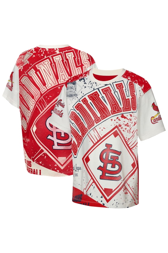 Youth Outerstuff Cream St. Louis Cardinals Big League Top Player Bold All-Over-Print T-Shirt