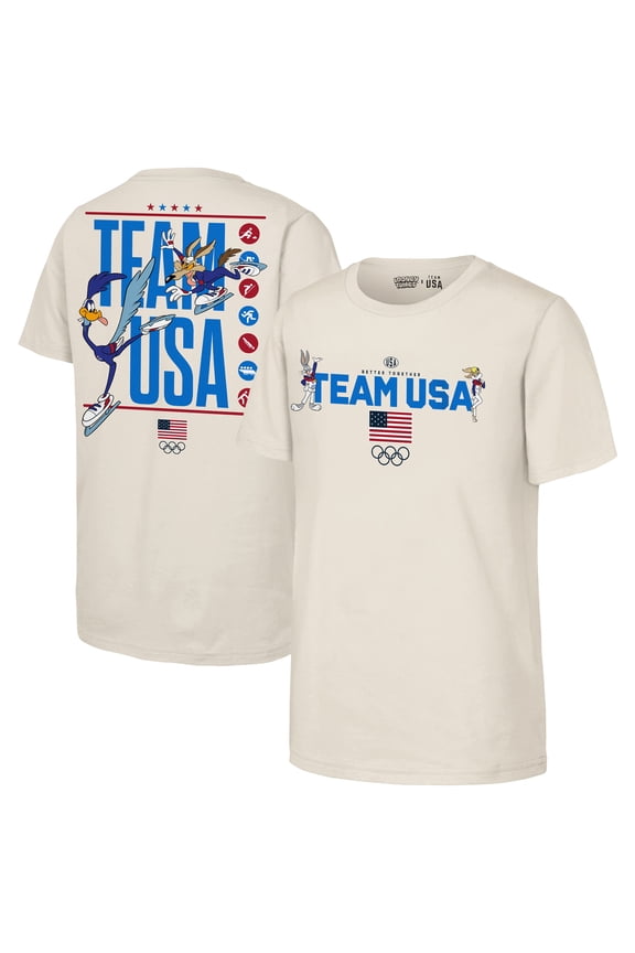 Youth Outerstuff Cream Team USA x Looney Tunes Chased T-Shirt