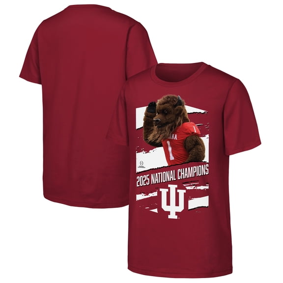 Youth Outerstuff Crimson Indiana Hoosiers College Football Playoff 2025 National Champions Mascot T-Shirt