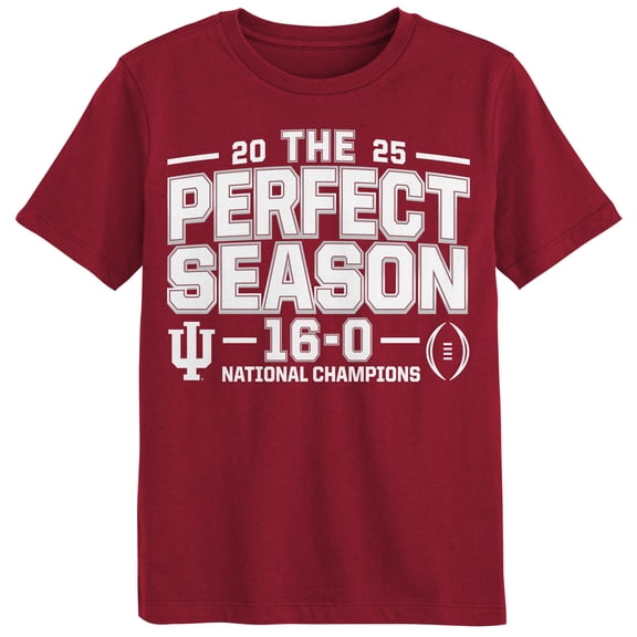 Youth Outerstuff  Crimson Indiana Hoosiers College Football Playoff 2025 National Champions Perfect Season T-Shirt