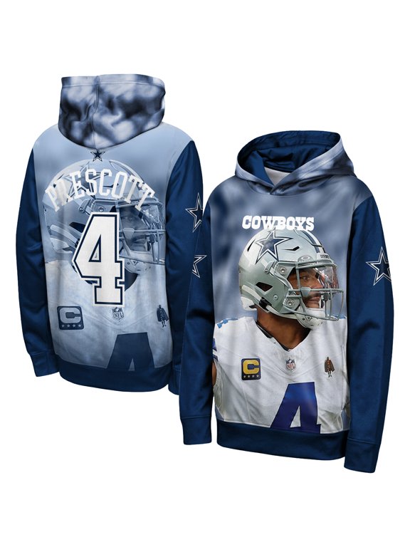 Youth Outerstuff Dak Prescott Navy Dallas Cowboys Peak Performance Name & Number Hoodie