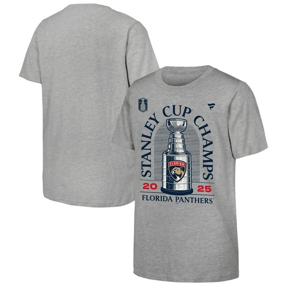 Youth Fanatics Heather Gray Florida Panthers 2025 Stanley Cup Champions Locker Room T-Shirt
