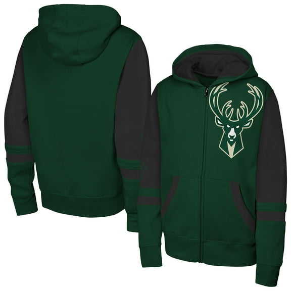 Youth Outerstuff  Hunter Green Milwaukee Bucks Straight to the League Full-Zip Hoodie