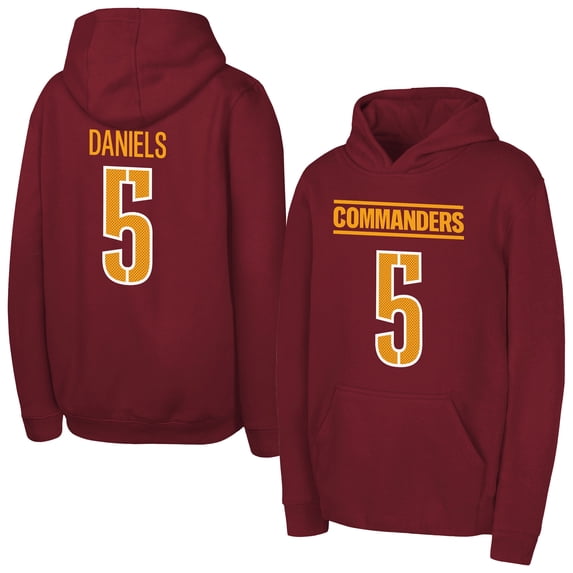 Youth Outerstuff Jayden Daniels Burgundy Washington Commanders Mainliner Player Name & Number Hoodie