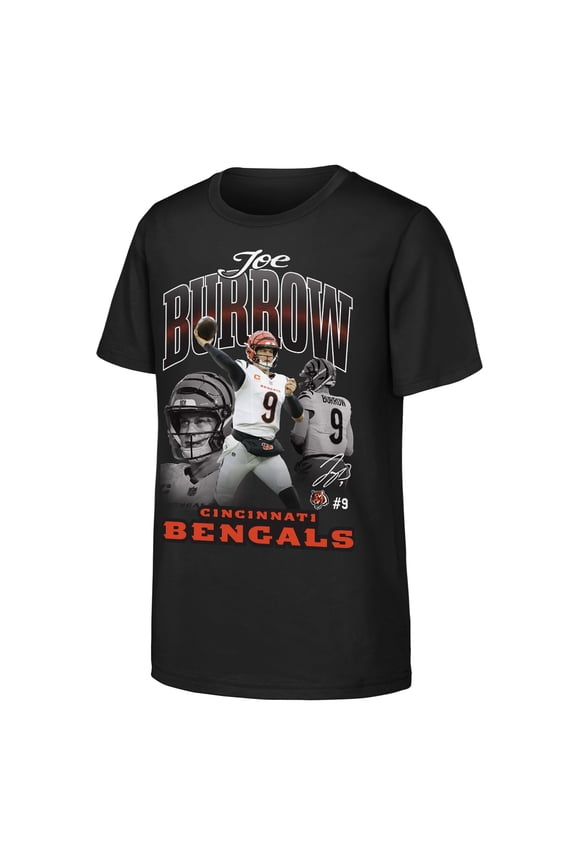 Youth Outerstuff Joe Burrow Black Cincinnati Bengals Triple Pic T-Shirt