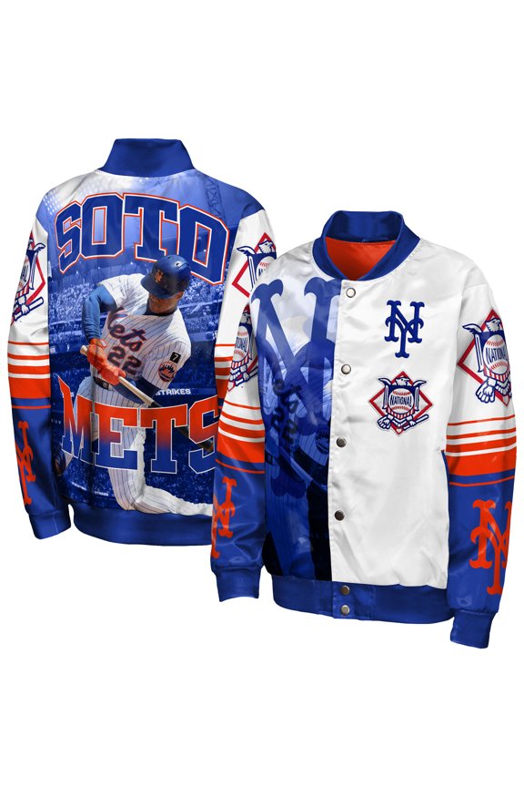 Youth Outerstuff Juan Soto Royal New York Mets Full-Snap Satin Lightweight Baseball Jacket