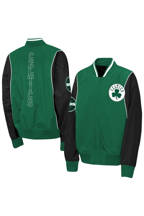 Youth Outerstuff Kelly Green/Black Boston Celtics Two-Pointer Full-Zip Windbreaker