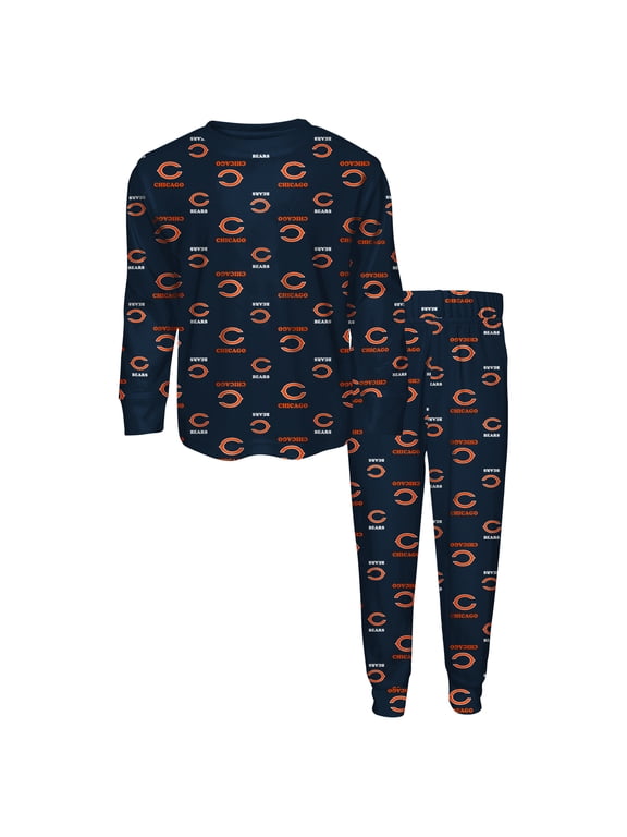Youth Outerstuff Navy Chicago Bears All-Over-Print Long Sleeve T-Shirt and Pants Sleep Set