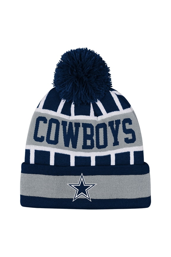 Youth Outerstuff Navy Dallas Cowboys Go Fast Cuffed Knit Hat with Pom