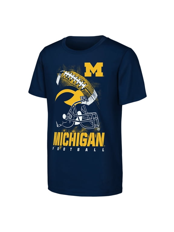 Youth Outerstuff Navy Michigan Wolverines For the Glory Football Helmet T-Shirt