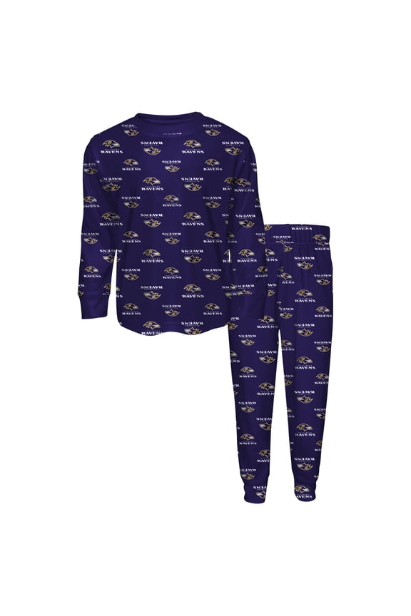 Preschool Outerstuff Purple Baltimore Ravens All-Over-Print Long Sleeve T-Shirt and Pants Sleep Set