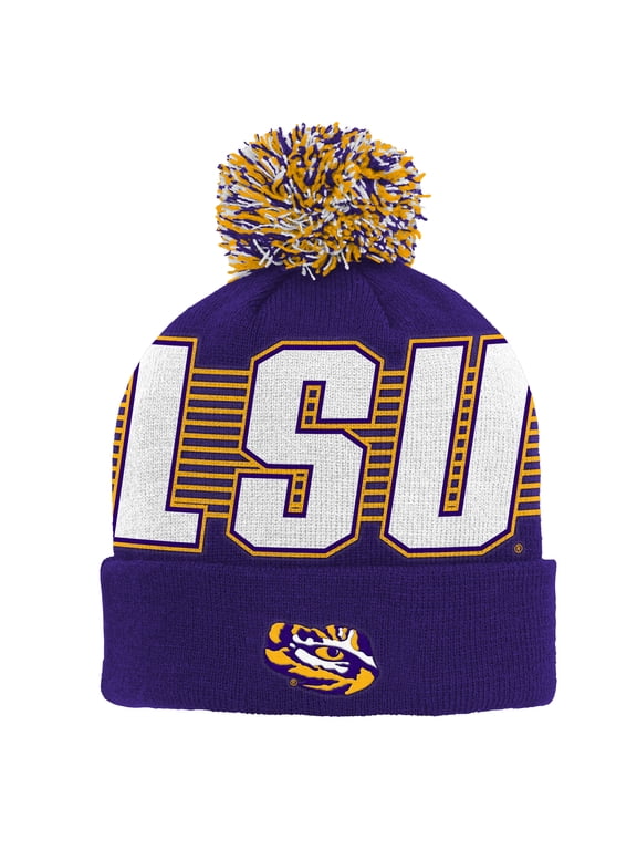 Youth Outerstuff Purple LSU Tigers Cuffed Knit Hat with Pom