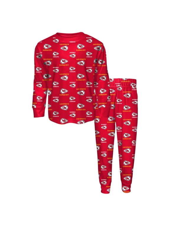 Youth Outerstuff Red Kansas City Chiefs All-Over-Print Long Sleeve T-Shirt and Pants Sleep Set