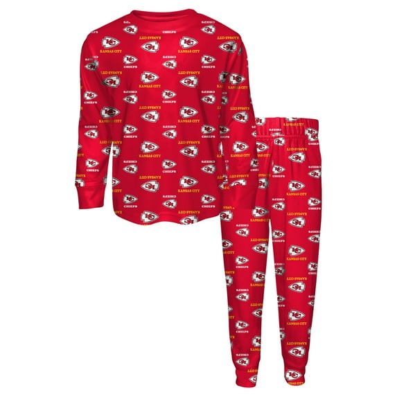 Youth Outerstuff Red Kansas City Chiefs All-Over-Print Long Sleeve T-Shirt and Pants Sleep Set