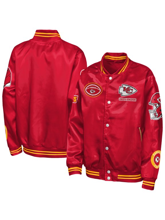 Youth Outerstuff Red Kansas City Chiefs Grid Runner Satin Patch Varsity Jacket