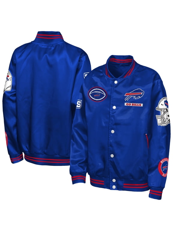 Youth Outerstuff Royal Buffalo Bills Grid Runner Satin Patch Varsity Jacket