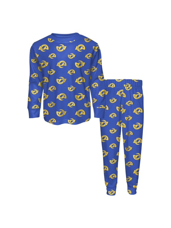 Youth Outerstuff Royal Los Angeles Rams All-Over-Print Long Sleeve T-Shirt and Pants Sleep Set