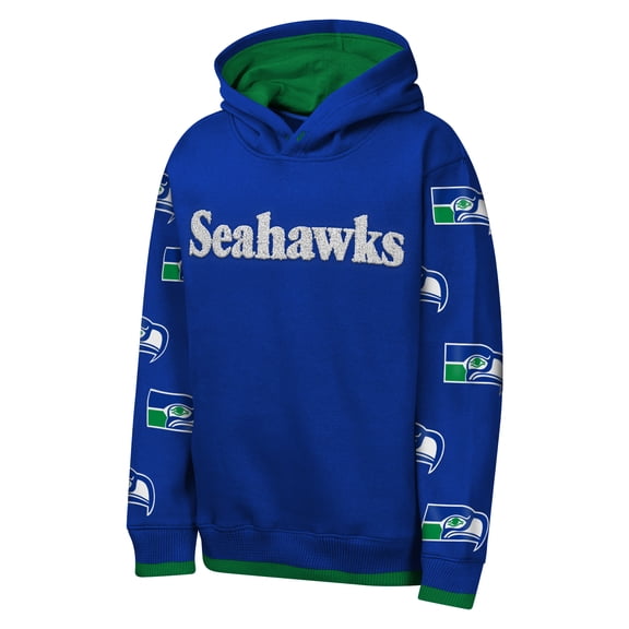 Youth Outerstuff Royal Seattle Seahawks Retro Draft Day Chenille Pullover Hoodie