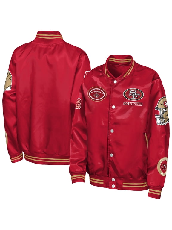Youth Outerstuff Scarlet San Francisco 49ers Grid Runner Satin Patch Varsity Jacket