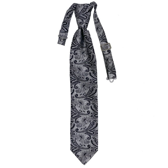 Youth Paisley Silver Black Formal Satin Pre-Tied Neck Tie in a Variety of Colors by Spencer J’s Signature Satin Collection