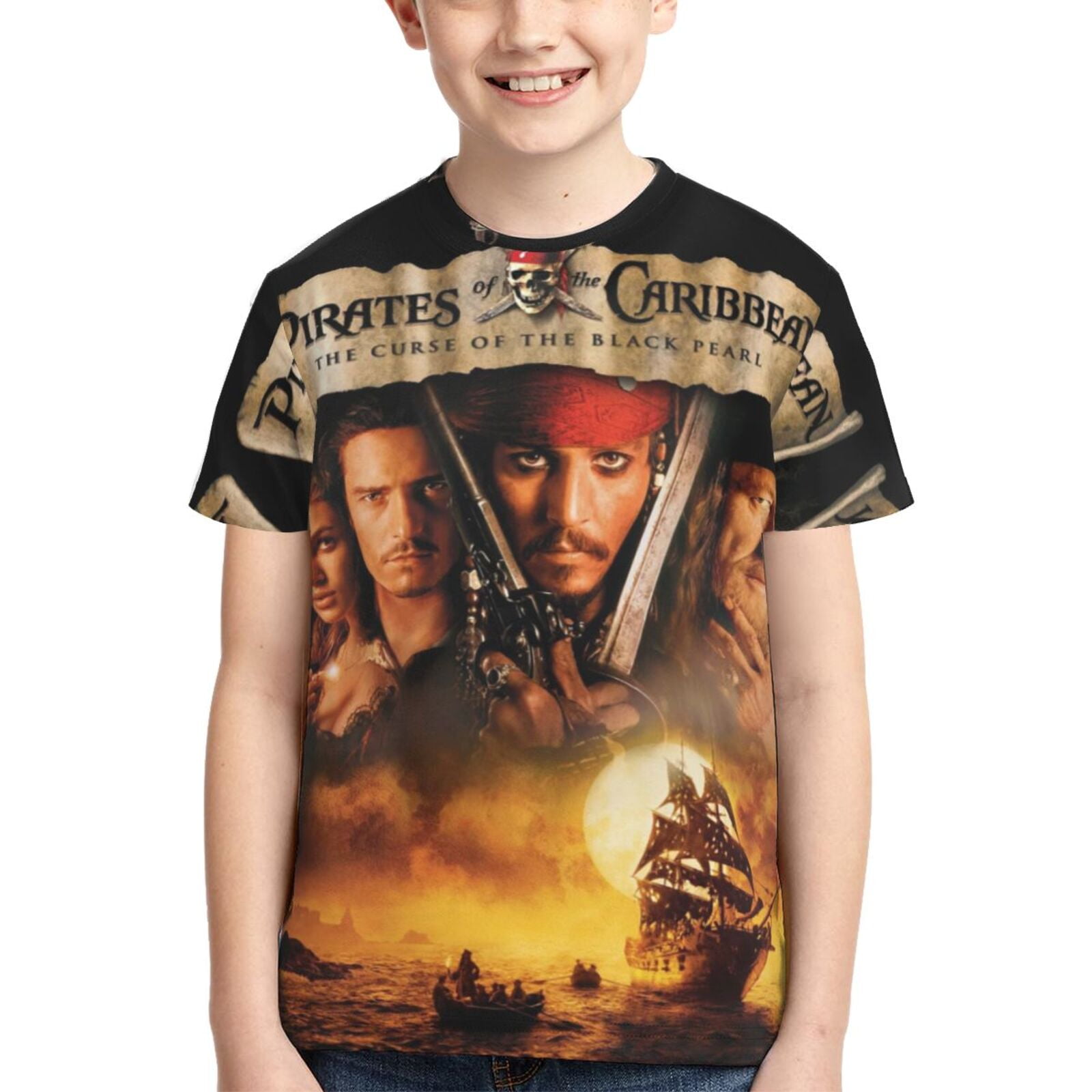 Youth Pirates Of The Caribbean T-Shirt 3d Printed Crewneck Graphic Youth Pirates Of The Caribbean T-Shirt 3d Printed Crewneck Graphic