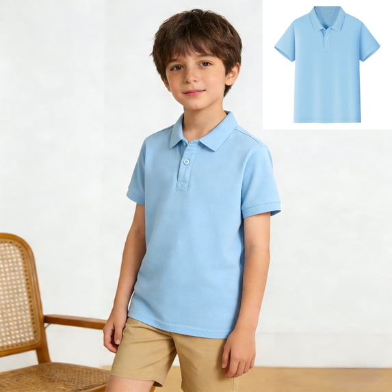 Youth Polo Shirts for Boys Blue Short Sleeve Dress Shirt Girls School Uniform Summer Casual Breathable Kids 9-10 Years Boys Clothes