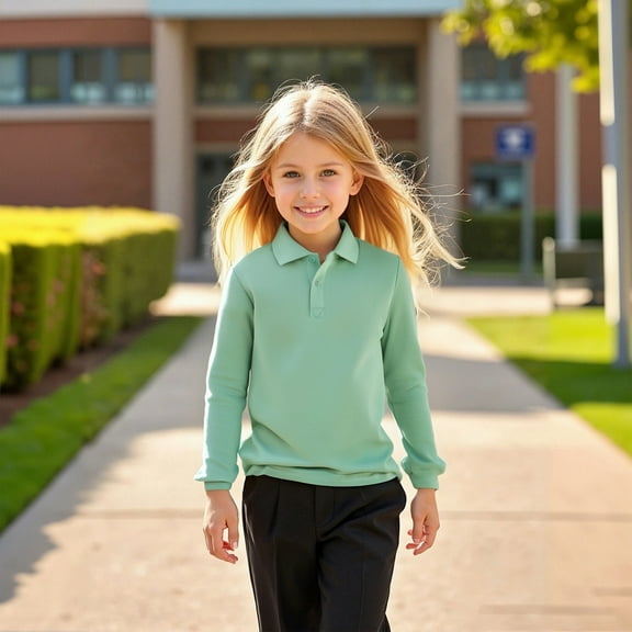 Youth Polo Shirts for Boys Long Sleeve Boy Green Button down Shirt School Uniform Boys Collared Shirts Kids Boys Size 7-8 Years Shirts