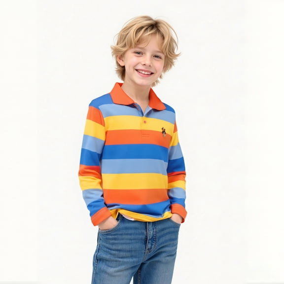 Youth Polo Shirts for Boys Long Sleeve Boy Striped Button down Shirt School Uniform Collared Shirt Kids Boys Size 5-6 Years Clothes