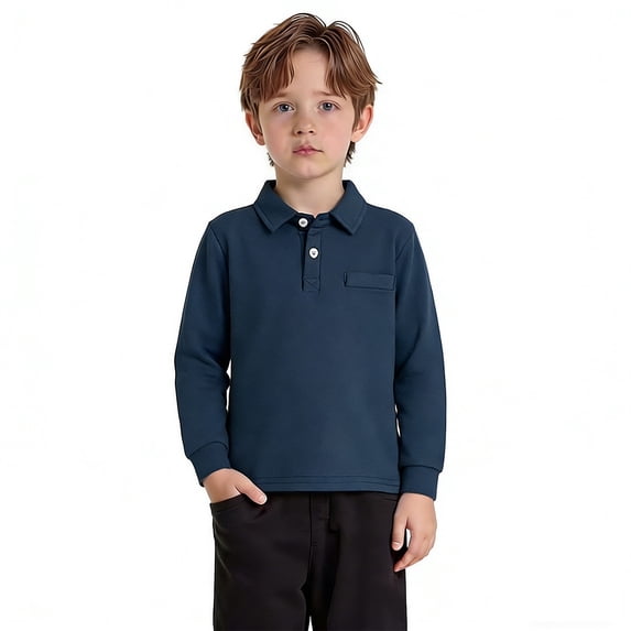 Youth Polo Shirts for Boys Long Sleeve Boys Navy Button down Shirt Collar Shirt School Uniforms Summer Shirt 4-5 Years