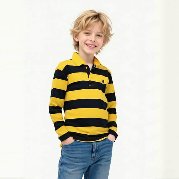 Youth Polo Shirts for Boys Long Sleeve Boys Striped Button down Shirt School Uniform Shirts Classic Kids 3T Boys Clothes