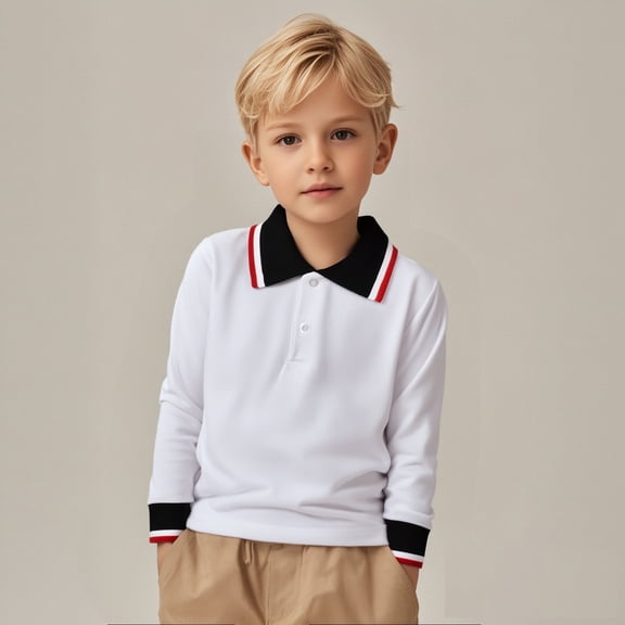 Youth Polo Shirts for Boys Long Sleeve Kids Red Button down Shirt School Uniform Casual Tops Kids Boys Clothes Size 6-7 Years