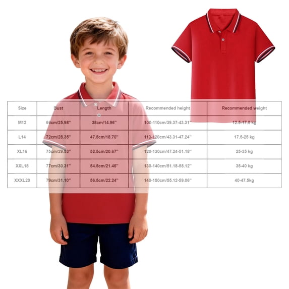 Youth Polo Shirts for Boys Red Button Down Girls Short Sleeve Tops Uniform Shirts for Boys Casual Tops Kids Boy Shirts Size 4T